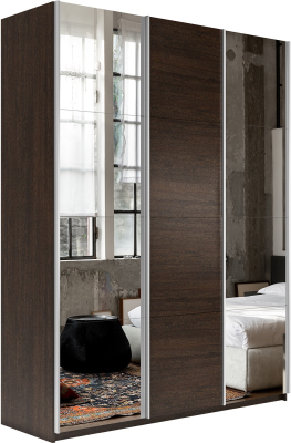 Прайм 3-х дверный (Зеркало, ЛДСП) (Венге 1800х2300х570 Прайм 3х Серебро профиль)