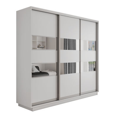 Оптим 3-х дверный 5 секций (ЛДСП, Зеркало) (Белый снег 1500х2200х440 К-3.1 Серебро профиль)