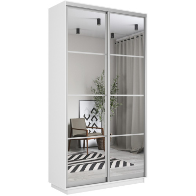 Лоял 2-х дверный (Зеркало) (Белый снег 1200х2200х600 Лоял 120 2х Серебро профиль)