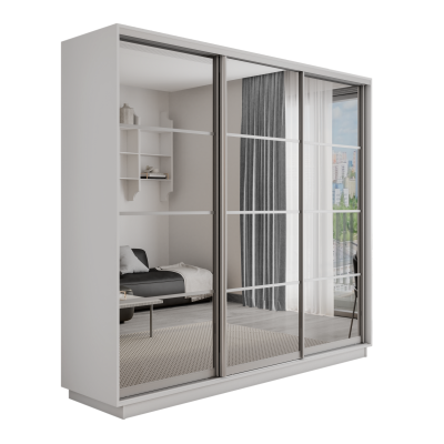 Оптим 3-х дверный 4 секции (Зеркало) (Белый снег 1500х2200х440 К-3.1 Серебро профиль)